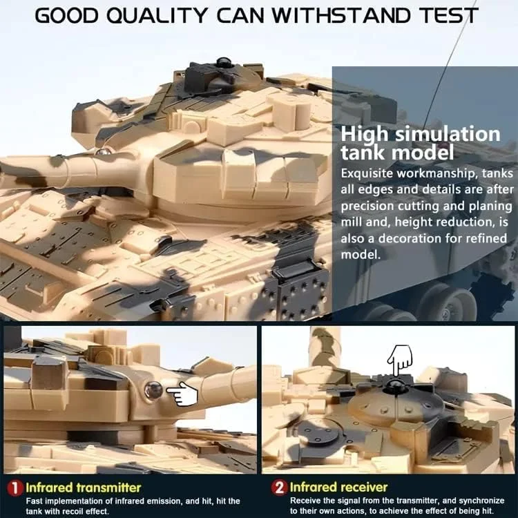 تانک جنگی کنترلی شارژی Baybee مقیاس 1:32، تانک های کنترلی با کنترل از راه دور 2.4G و چرخش 360 درجه برجک | اسباب بازی تانک توپخانه نظامی کنترلی برای کودکان و بزرگسالان 3 4 5+ سال پسران دختران