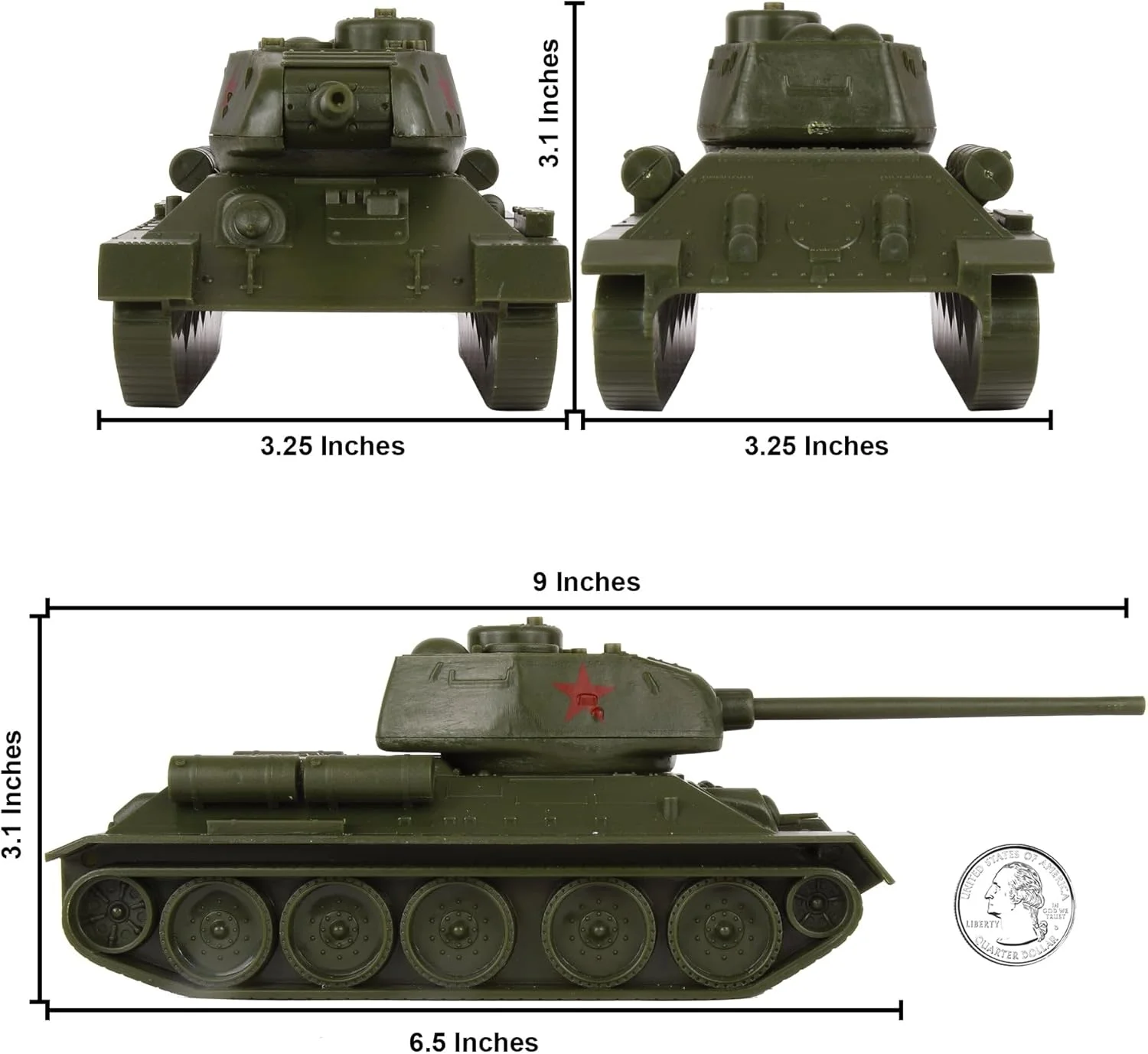تانک شوروی T-34 جنگ جهانی دوم BMC Toys - رنگ زیتونی، مقیاس 1:40، مدل پلاستیکی ارتش روسیه