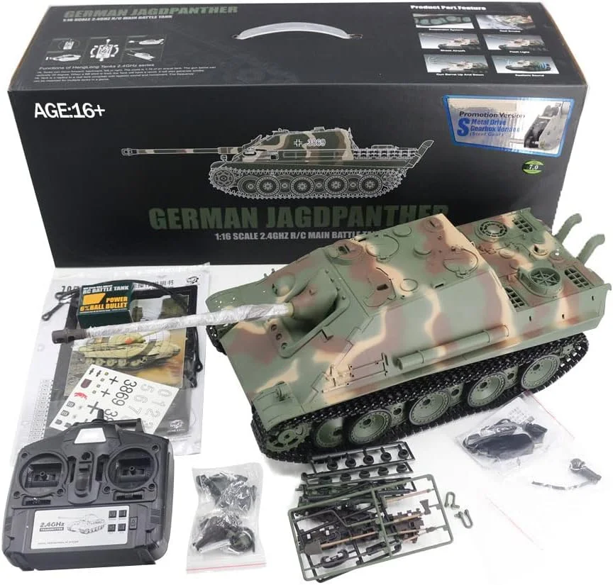 مدل تانک جنگی مقیاس 1:16، تانک نظامی آلمانی Jagdpanther 2.4G با جلوه های دود، کیت مدل اسباب بازی تانک برای علاقه مندان به ارتش و بزرگسالان