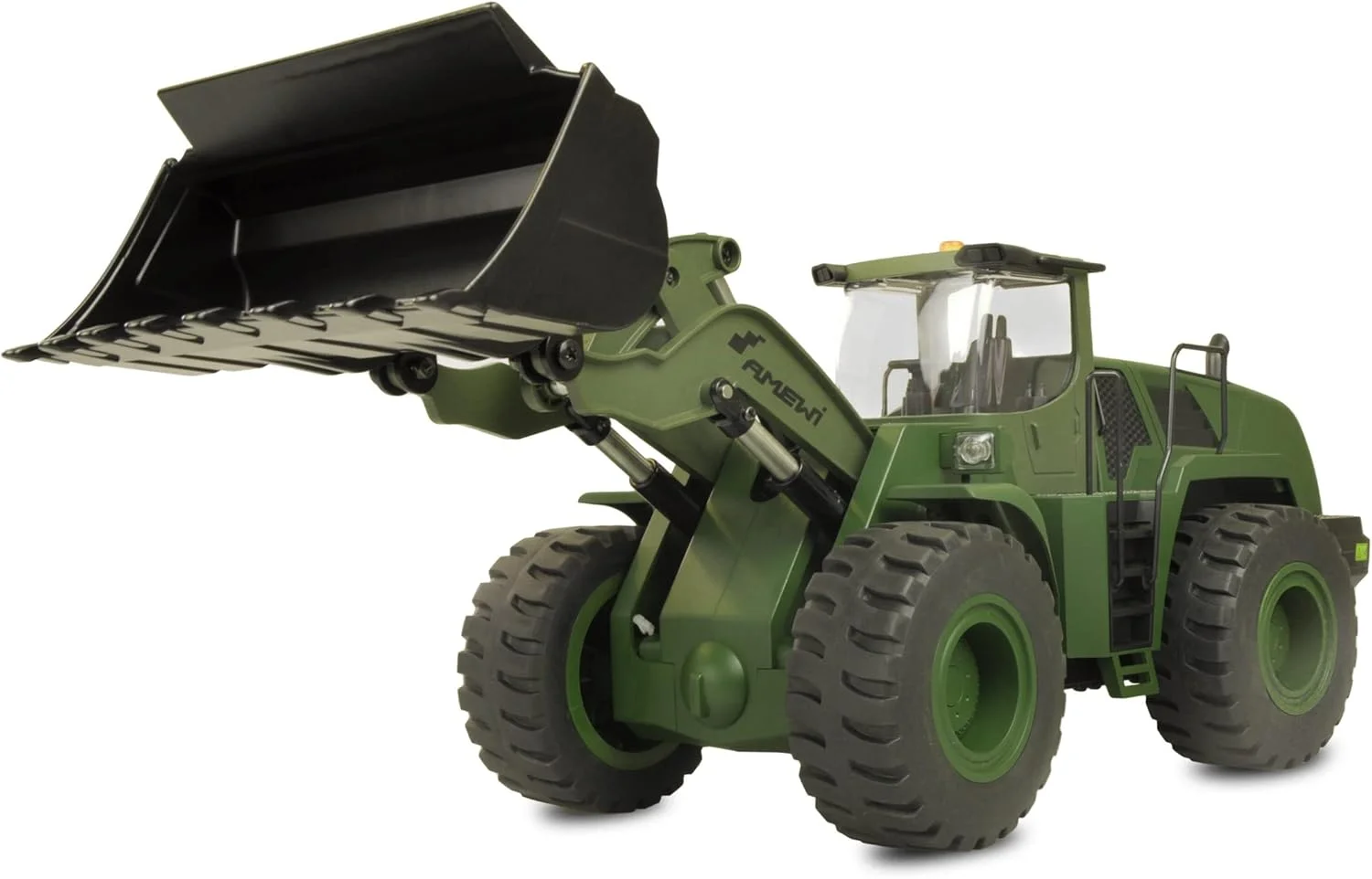 Amewi 22534 لودر چرخ دار G485E ME نظامی 1:14، فلز جزئی، صدا، نور، چراغ گردان، 10 کانال، با اتصال سریع و شاخک پالت، RTR زیتونی سبز