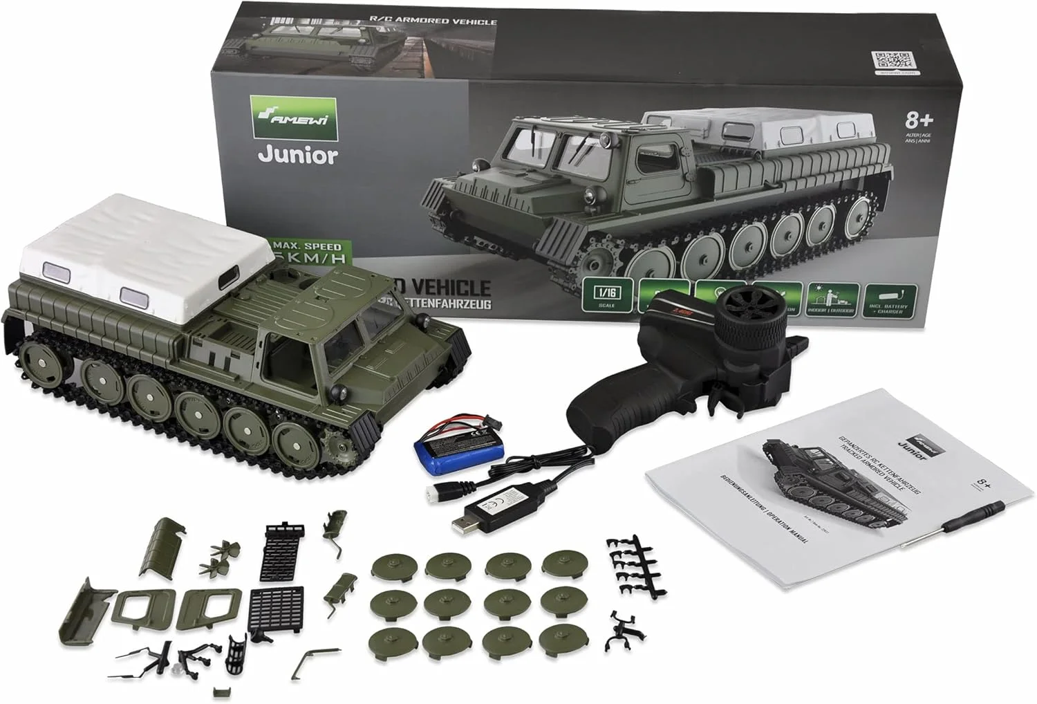 خودروی زرهی гусеничный радиоуправляемый Amewi 22617 مقیاس 1:16 RTR زیتونی سبز/سفید
