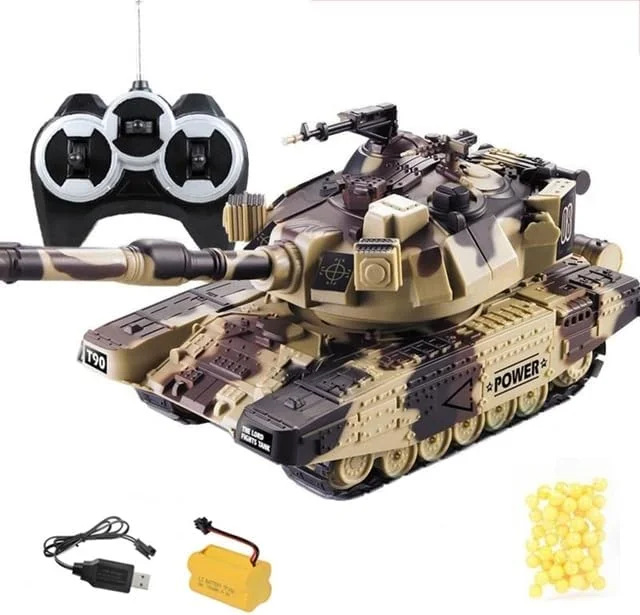 مدل تانک آرسی جنگی نظامی، بی سیم، آفرود، چرخش 360 درجه، خزنده، تانک برقی مینیاتوری شبیه سازی شده برای پسران (بدون جعبه خرده فروشی)