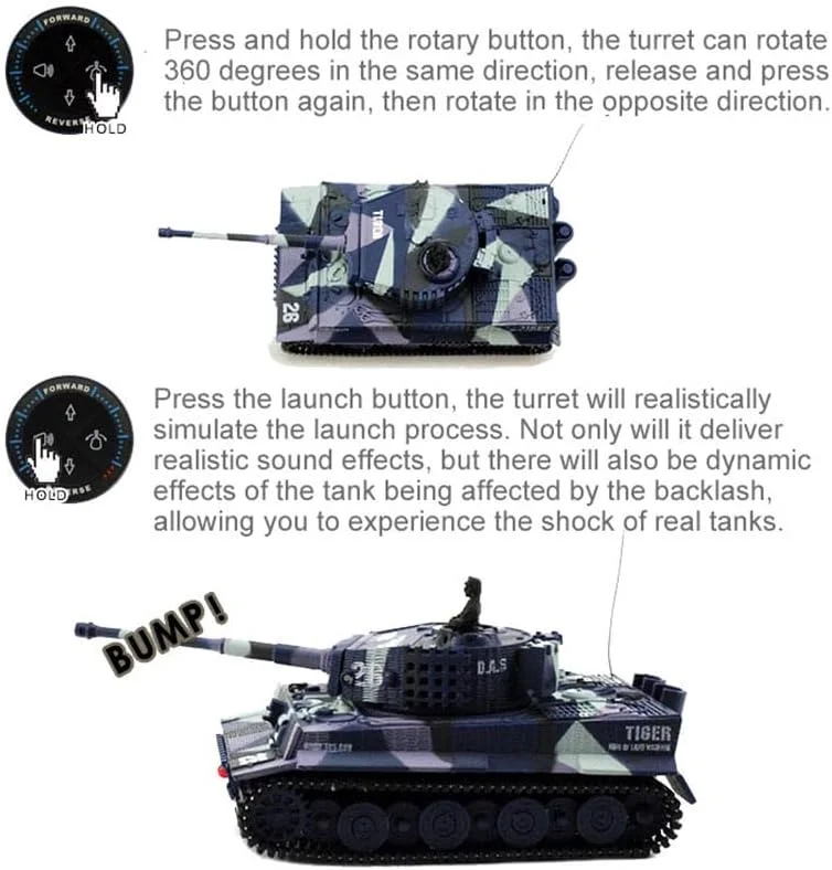 تانک آرسی مینیاتوری ببر نظامی جنگی با کنترل از راه دور، پنزرهای زرهی الکترونیکی اسباب بازی برای پسران هدیه کودکان (زرد)