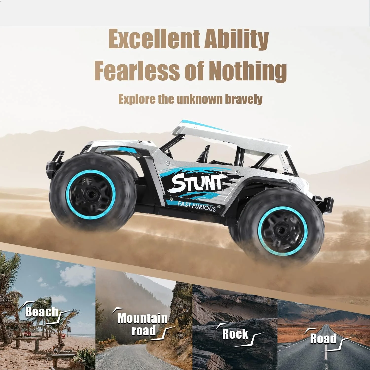 مدل ماشین باگی صخره نوردی آفرود با کنترل از راه دور (آبی، 2.4 گیگاهرتز)