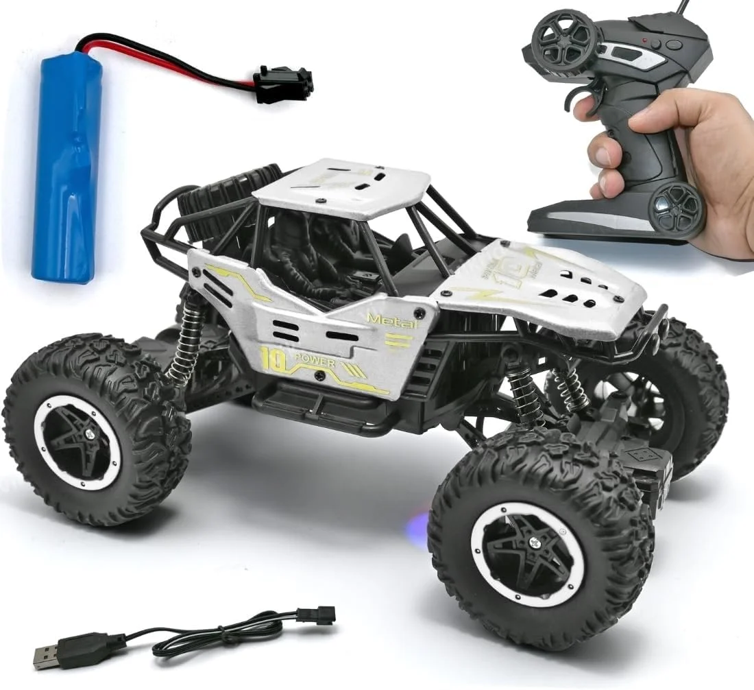 ماشین کنترلی صخره نورد دو دیفرانسیل | ماشین آرسی با گشتاور بالا | ماشین الکتریکی کنترل از راه دور 2.4 گیگاهرتز برای کودکان و بزرگسالان | طراحی بادوام برای زمین های ناهموار (خاکستری)