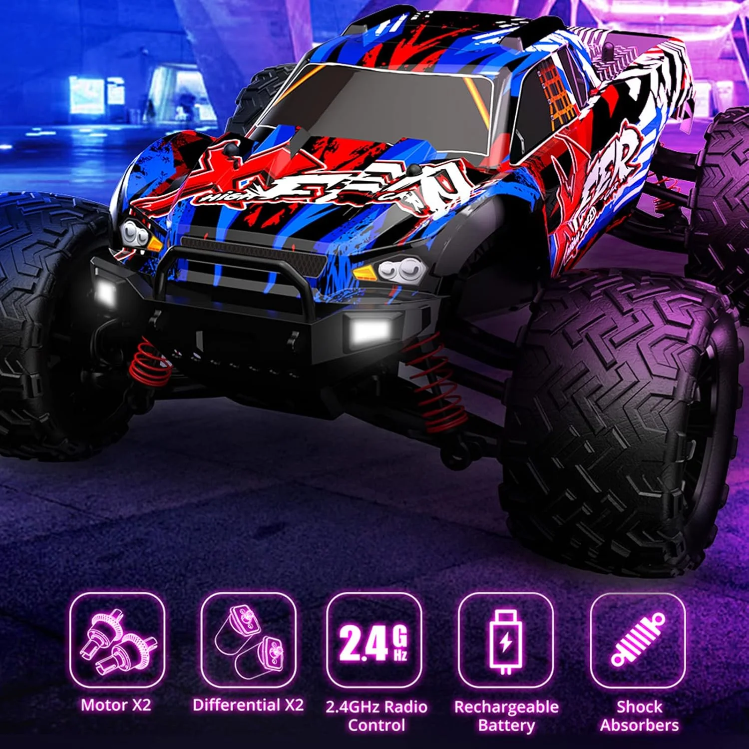 ماشین کنترلی Labymos، مقیاس 1/16، 2.4 گیگاهرتز، 40 کیلومتر بر ساعت، مناسب تمام سطوح، کامیون آفرود، 4WD، ماشین صخره نوردی، مقیاس کامل، برای کودکان و بزرگسالان، 2 عدد باتری