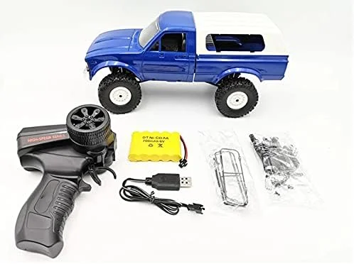 ماشین کنترلی WPL C24 مقیاس 1/16، 2.4 گیگاهرتز، 4WD، چراغ دار، پیکاپ آفرود، مناسب پسران، دختران و بزرگسالان (آبی)