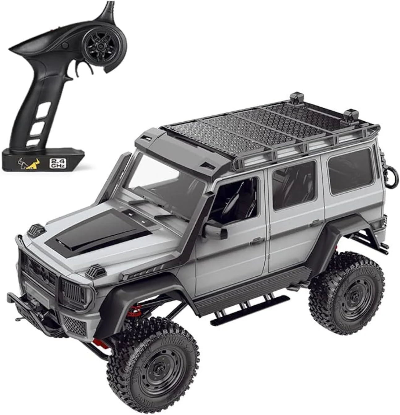 آرسی MN-86S | نسخه ارتقا یافته 4WD 1/12 2.4G کنترل از راه دور ماشین بزرگ آرسی G500 صخره نورد آفرود با چراغ جلو مدل های وسایل نقلیه RTR برای کودکان و بزرگسالان - خاکستری مات