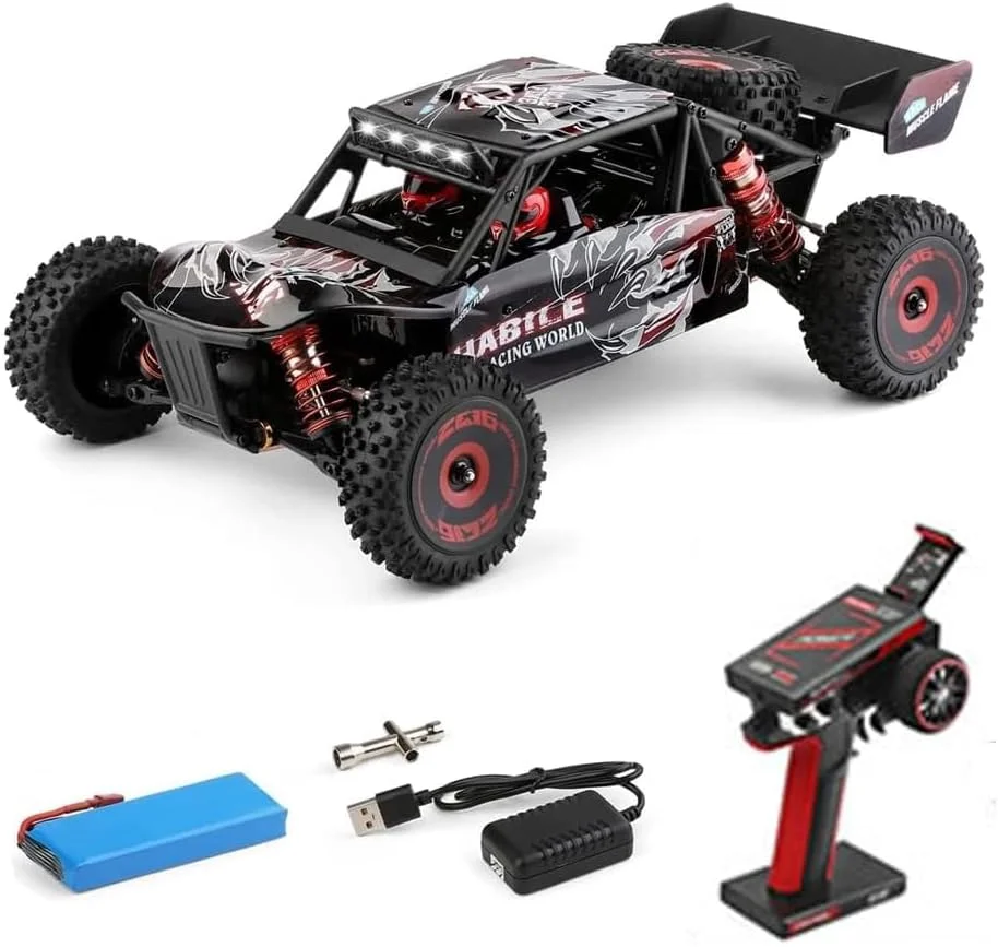 ماشین کنترلی GoolRC WLtoys 124016 V2، ماشین کنترلی مقیاس 1:12، کامیون مسابقه ای 4WD با سرعت 75 کیلومتر در ساعت، کامیون کنترلی آفرود 2.4 گیگاهرتزی RTR با موتور براشلس و شاسی فلزی برای کودکان و بزرگسالان