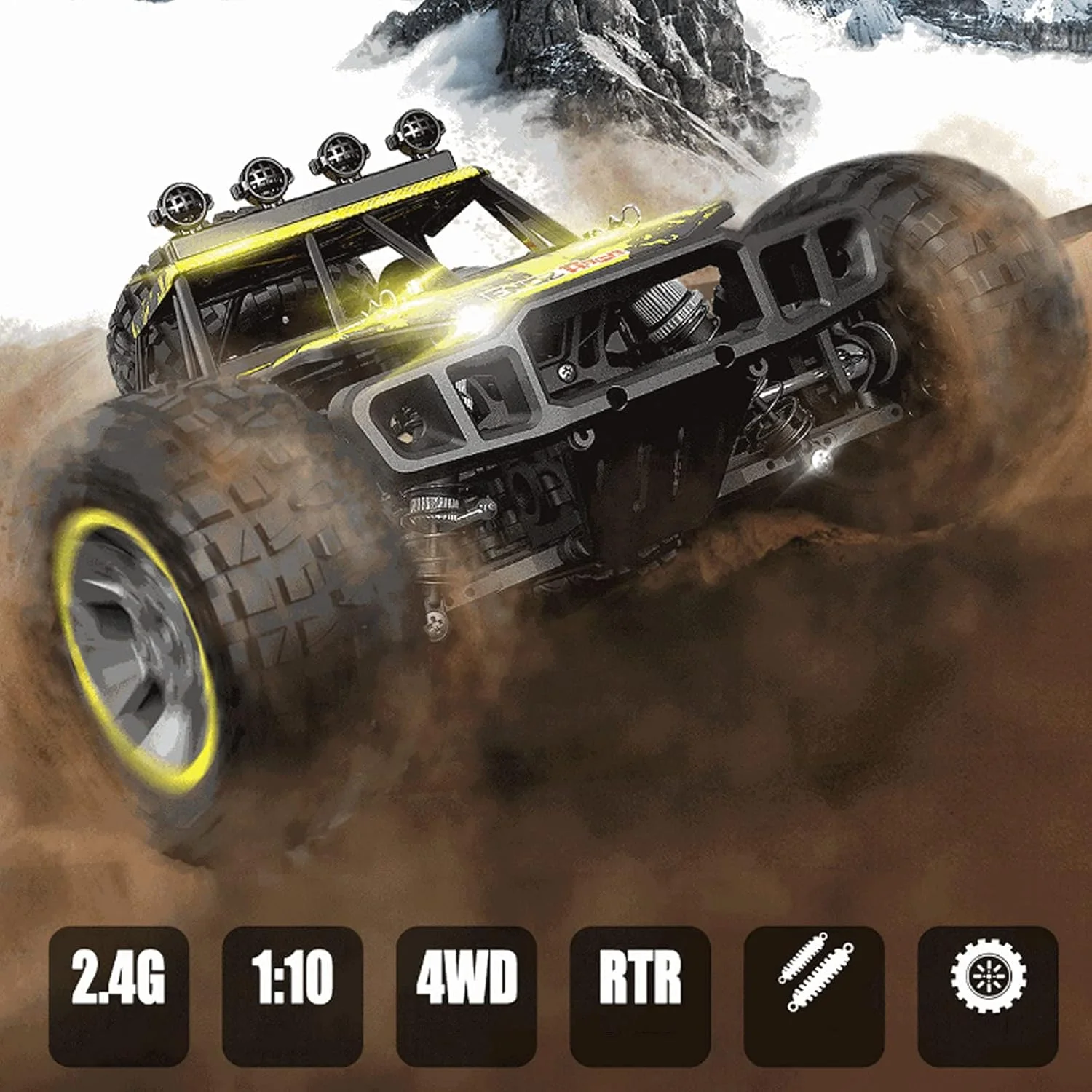 ماشین کنترلی آفرود بزرگ مقیاس 1/10، کامیون آرسی بی‌سیم 2.4Ghz، سرعت 40 کیلومتر بر ساعت، کمک فنرهای 4x4، هدیه برای پسران و بزرگسالان