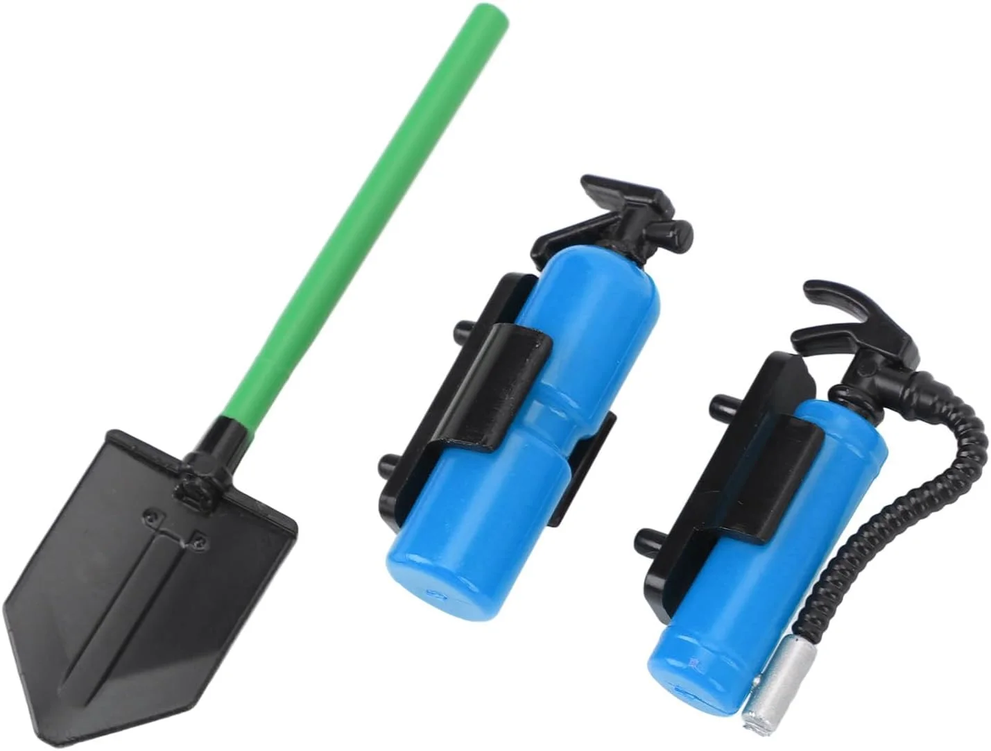 بیل و خاموش کننده تزئینی ماشین کنترلی Domary، شبیه سازی دکوراسیون ماشین خزنده، جنس پلاستیک درجه یک، 1 عدد بیل نظامی تزئینی، 2 عدد خاموش کننده تزئینی، سبک و (آبی)