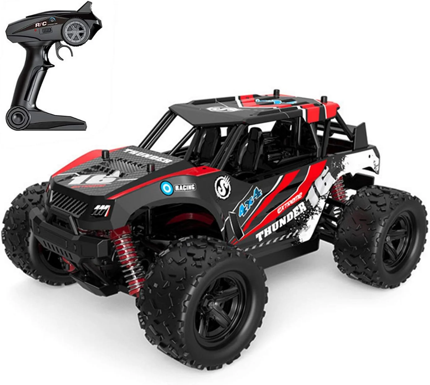 ماشین کنترلی از راه دور 4WD، ماشین پر سرعت آفرود، مقیاس 1:18، 36 کیلومتر بر ساعت، 2.4 گیگاهرتز، RC Monster Truck، ماشین مسابقه ای الکتریکی، RC Buggy Truck Crawler، ماشین اسباب بازی سرگرمی برای کودکان و بزرگسالان (قرمز)