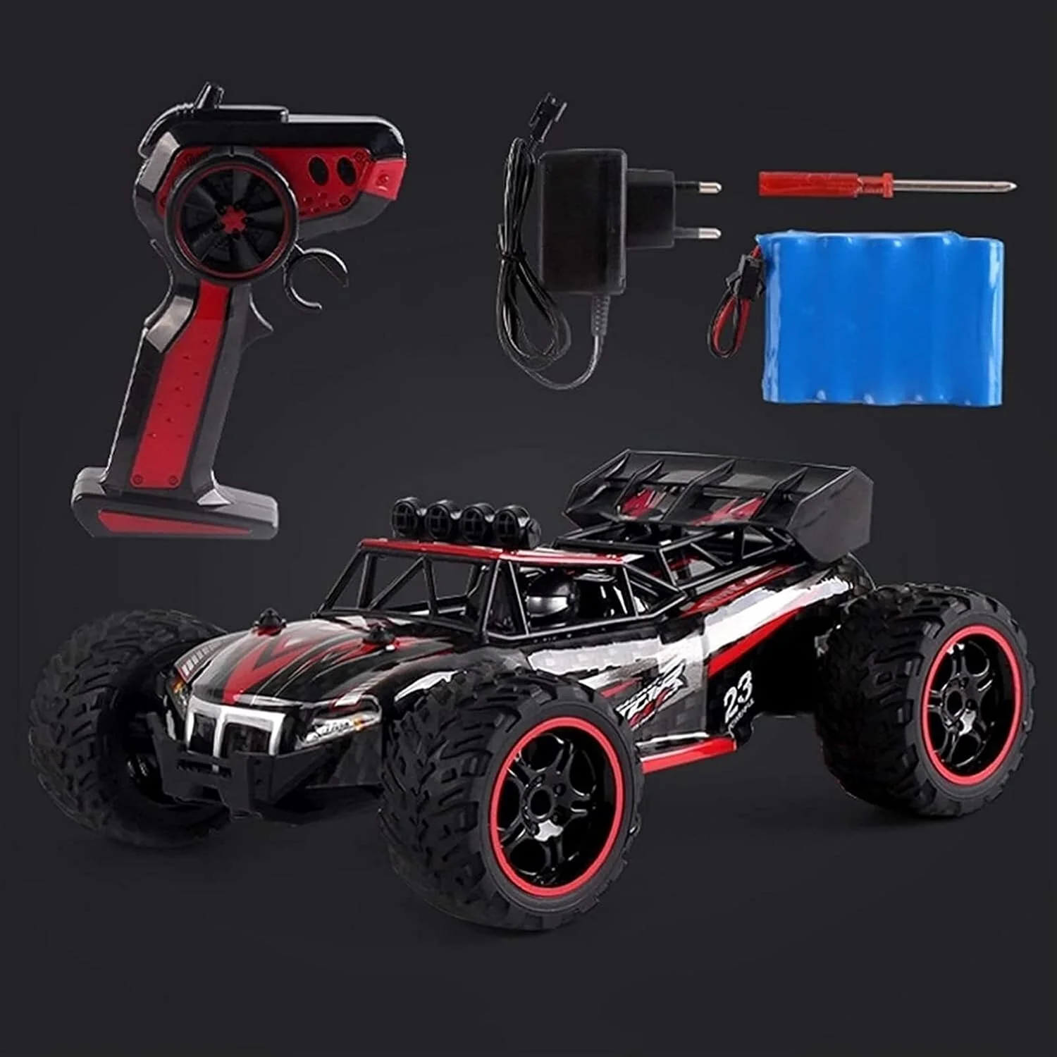 ماشین کنترلی آفرود چهار چرخ 1:14، ماشین های آرسی با سرعت بالا 30+ کیلومتر در ساعت برای کودکان و بزرگسالان، کامیون هیولا پیکاپ آلیاژی صخره نورد باگی، ارابه صخره نورد آفرود کنترل از راه دور (رنگ: سبز)