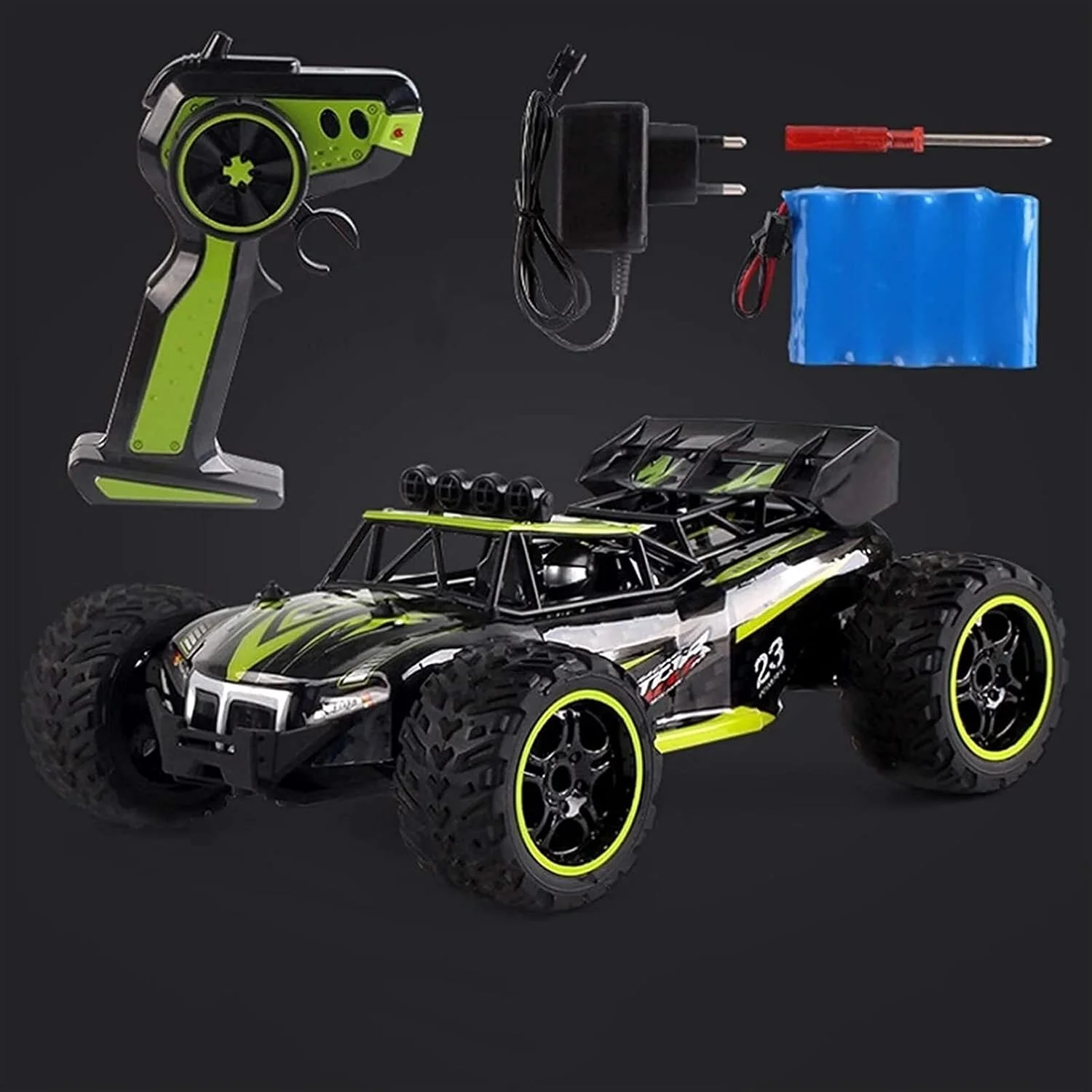 ماشین کنترلی آفرود چهار چرخ 1:14، ماشین های آرسی با سرعت بالا 30+ کیلومتر در ساعت برای کودکان و بزرگسالان، کامیون هیولا پیکاپ آلیاژی صخره نورد باگی، ارابه صخره نورد آفرود کنترل از راه دور (رنگ: قرمز)