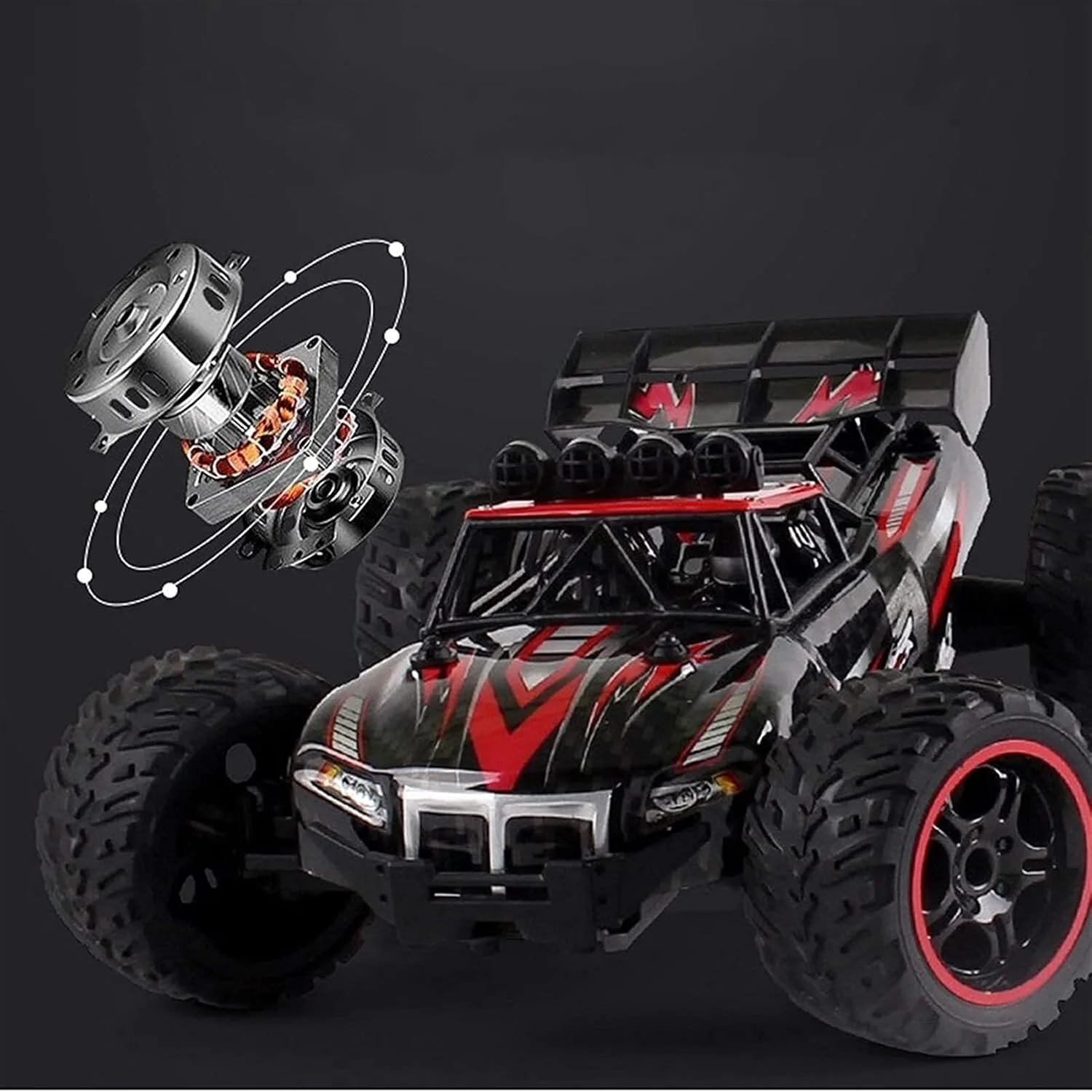 ماشین کنترلی آفرود چهار چرخ 1:14، ماشین های آرسی با سرعت بالا 30+ کیلومتر در ساعت برای کودکان و بزرگسالان، کامیون هیولا پیکاپ آلیاژی صخره نورد باگی، ارابه صخره نورد آفرود کنترل از راه دور (رنگ: قرمز)