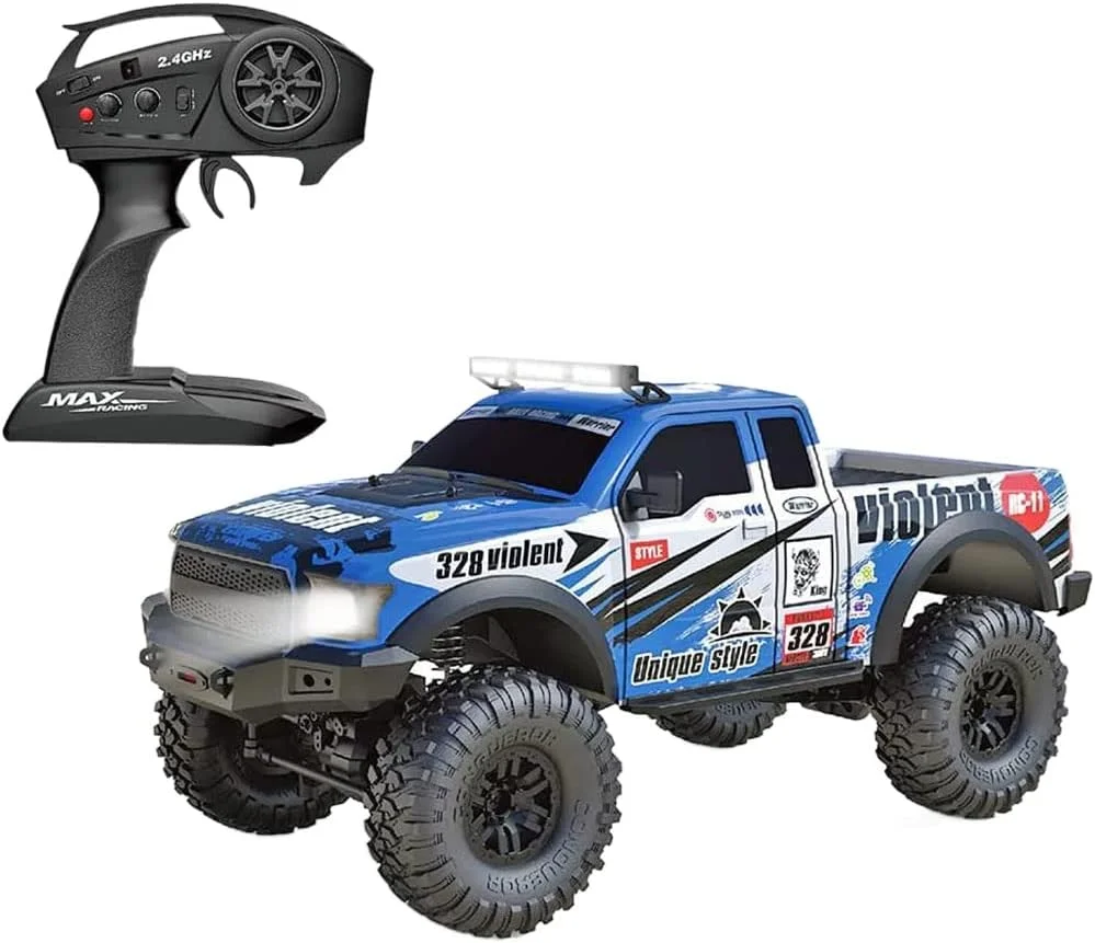 ماشین کنترلی 1:10 مناسب کودکان و بزرگسالان، ماشین های هیولا 4x4 آفرود، ماشین آرسی سریع، خودروی الکتریکی 4WD تمام زمینی 2.4 گیگاهرتزی با چراغ های ال ای دی، هدیه برای پسران و دختران