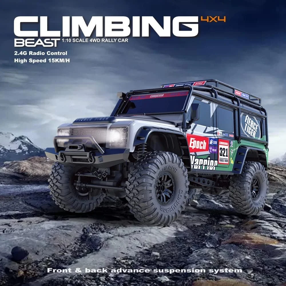 ماشین کنترلی 1:10 مناسب کودکان و بزرگسالان، ماشین های هیولا 4x4 آفرود، ماشین آرسی سریع، خودروی الکتریکی 4WD تمام زمینی 2.4 گیگاهرتزی با چراغ های ال ای دی، هدیه برای پسران و دختران