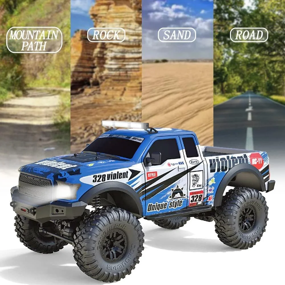 ماشین کنترلی 1:10 مناسب کودکان و بزرگسالان، ماشین های هیولا 4x4 آفرود، ماشین آرسی سریع، خودروی الکتریکی 4WD تمام زمینی 2.4 گیگاهرتزی با چراغ های ال ای دی، هدیه برای پسران و دختران