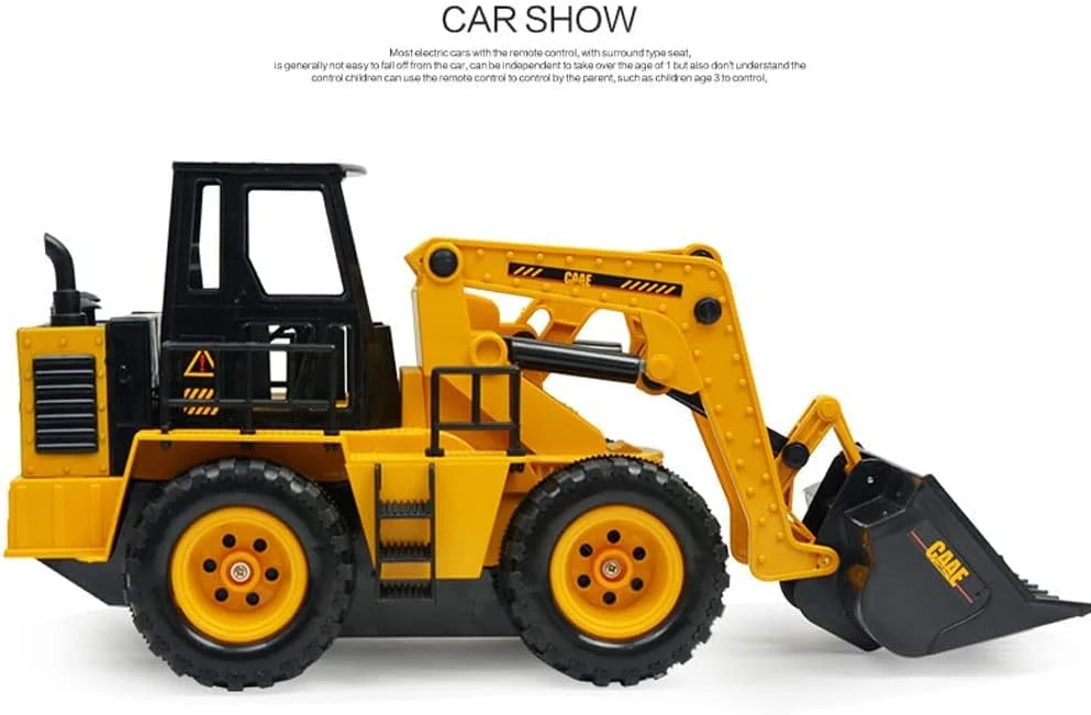 لودر کنترلی راه دور، ماشین ساختمانی مقیاس 1/24، 2.4 گیگاهرتز 6 کانال با قابلیت چرخش 360 درجه، اسباب بازی لودر جلو با نور و صدا برای کودکان 6، 7، 8، 9، 10 سال و بالاتر