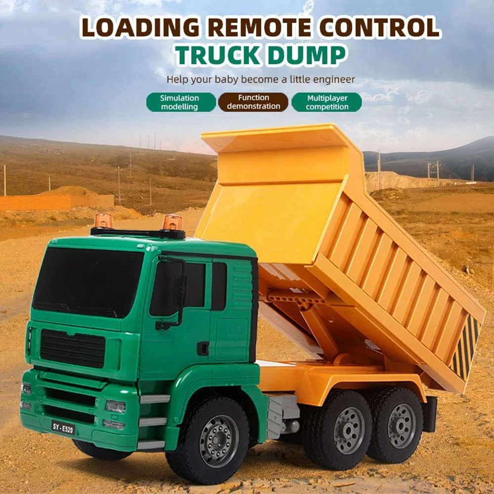 کامیون کنترلی، مقیاس 1/20، 6 کانال، 2.4 گیگاهرتز، اسباب بازی ماشین ساختمانی کامیون کمپرسی کنترلی با قابلیت بلند کردن با یک دکمه، دارای چراغ های LED و صدای شبیه سازی شده برای کودکان