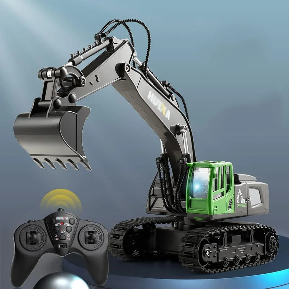 اسباب بازی کامیون بیل مکانیکی کنترل از راه دور، بیل مکانیکی فلزی اسباب بازی آرسی در مقیاس 1/18، ماشین های ساختمانی برای پسران دختران بچه ها تراکتور آرسی با چراغ، هدیه تولد