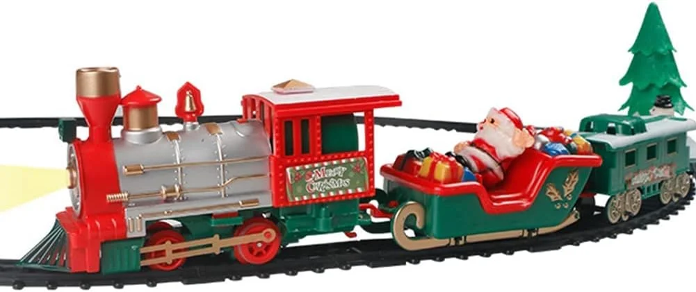 قطار کریسمس، مجموعه قطار کریسمس برای زیر/ اطراف درخت، قطار درخت کریسمس با چراغ و صدا + اتصال مسیر، دکوراسیون کریسمس، هدایای کریسمس برای کودکان