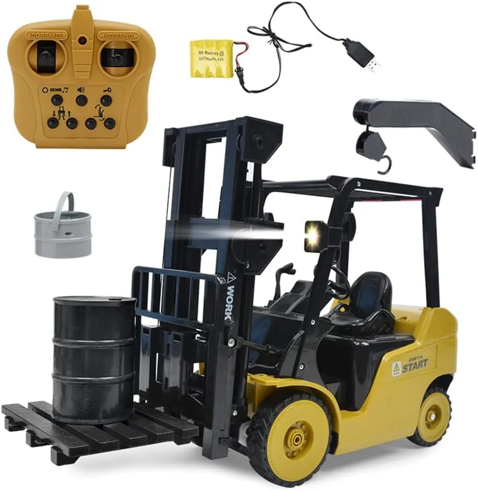 لیفتراک کنترلی مقیاس 1:8، 11 کانال با عملکرد کامل، اسباب بازی های ساختمانی لیفتراک RC حرفه ای، موتورهای پرقدرت، با نور و صدا، هدیه کریسمس برای کودکان