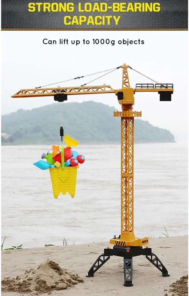 جرثقیل برجی بزرگ ۱۲ کاناله RC، اسباب بازی سایت ساخت و ساز کنترل از راه دور ۲.۴ گیگاهرتزی با ارتفاع ۱۲۲ سانتی متر، مدل بالابر با چرخش ۳۶۰ درجه با چراغ های برج، هدیه تولد و کریسمس برای کودکان و بزرگسالان