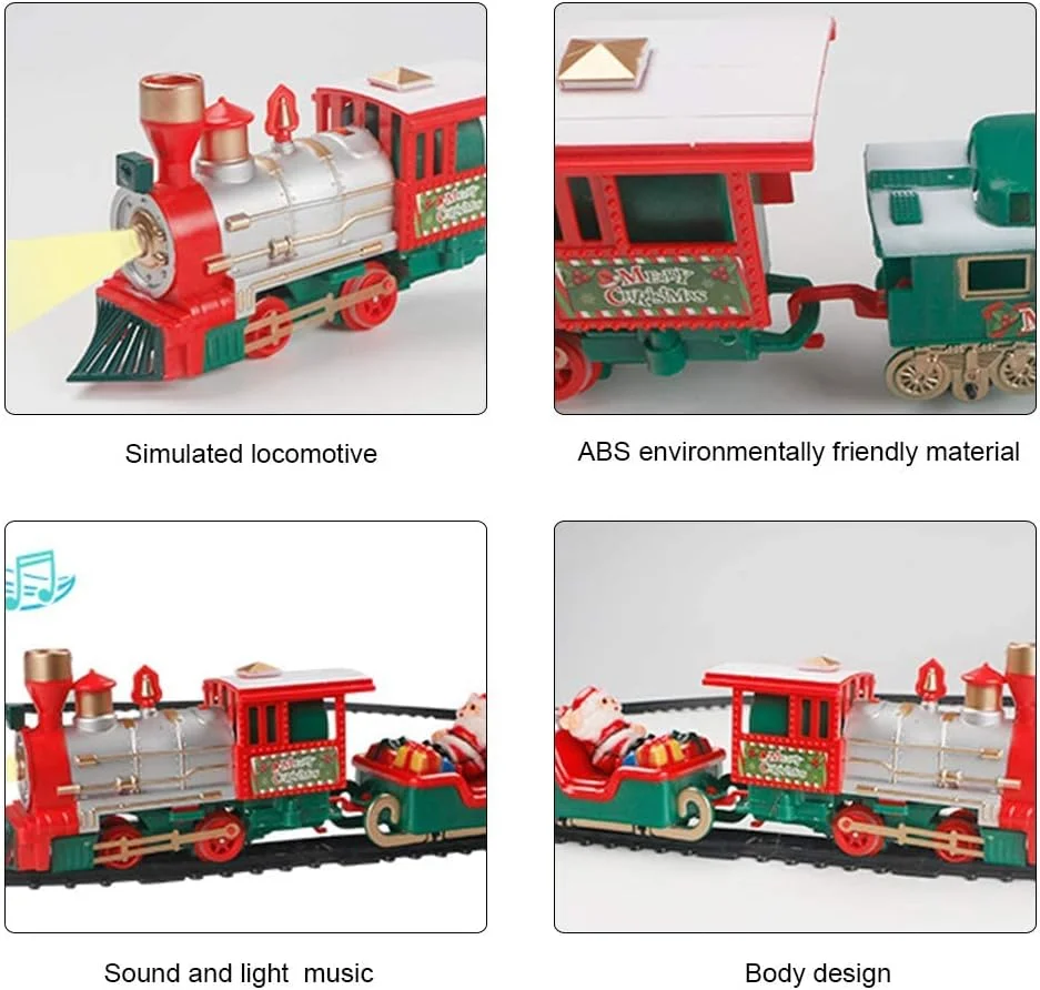 قطار کریسمس، مجموعه قطار کریسمس برای زیر/ اطراف درخت، قطار درخت کریسمس با چراغ و صدا + اتصال مسیر، دکوراسیون کریسمس، هدایای کریسمس برای کودکان