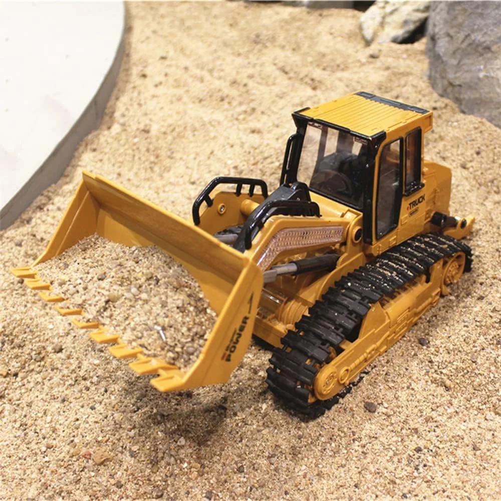 بولدوزر آرسی 5 کاناله، بیل مکانیکی کنترلی 1/16، اسباب بازی ماشین های ساختمانی لودر جلو با عملکرد کامل با چراغ ها، صدای شبیه سازی شده برای هدیه کودک