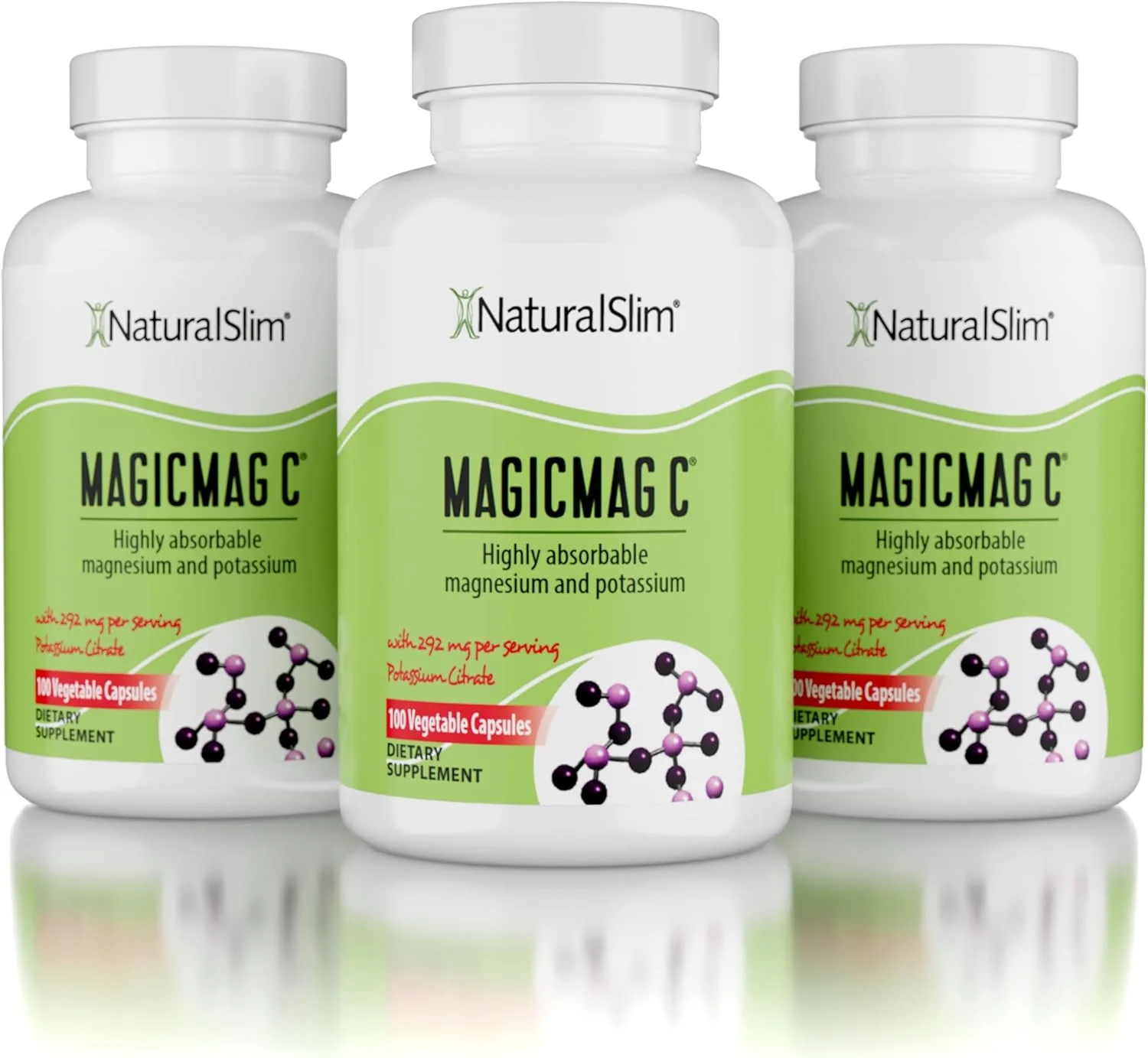 کپسول سیترات منیزیم NaturalSlim MagicMag C – مکمل منیزیم با پتاسیم طبیعی | پشتیبانی از خواب، سلامت قلب و تسکین گرفتگی عضلات | بدون گلوتن، 100 کپسول (بسته 3 عددی)