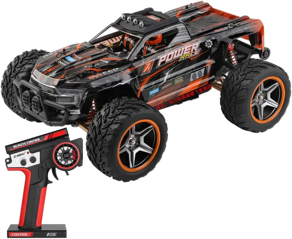 ماشین کنترلی براشلس مقیاس 1/10، کامیون کنترلی سریع 4X4 با چراغ LED، سرعت بالا 55 کیلومتر در ساعت، ماشین های کنترلی سرگرمی برای بزرگسالان و پسران، کامیون آفرود برای تمام زمین ها و شن