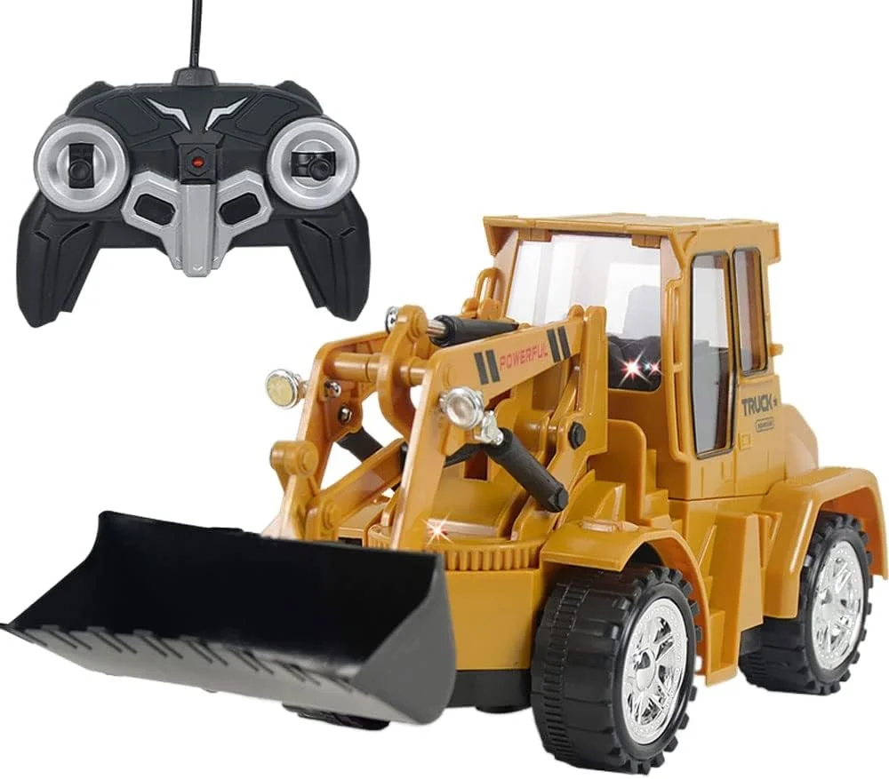 لودر کنترلی، مقیاس 1/22، تراکتور ماشین آلات ساختمانی برای پسران، ماشین آلات ساختمانی 5 کاناله اسباب بازی بیل مکانیکی تراکتور