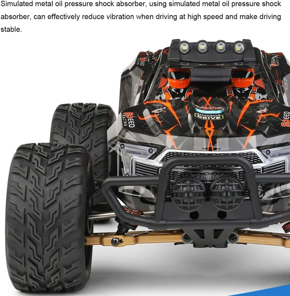 ماشین کنترلی براشلس مقیاس 1/10، کامیون کنترلی سریع 4X4 با چراغ LED، سرعت بالا 55 کیلومتر در ساعت، ماشین های کنترلی سرگرمی برای بزرگسالان و پسران، کامیون آفرود برای تمام زمین ها و شن