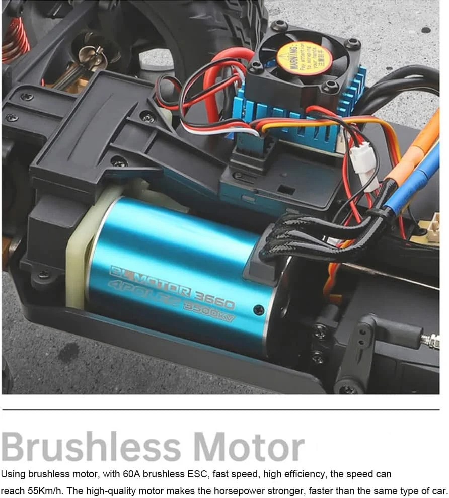 ماشین کنترلی براشلس مقیاس 1/10، کامیون کنترلی سریع 4X4 با چراغ LED، سرعت بالا 55 کیلومتر در ساعت، ماشین های کنترلی سرگرمی برای بزرگسالان و پسران، کامیون آفرود برای تمام زمین ها و شن