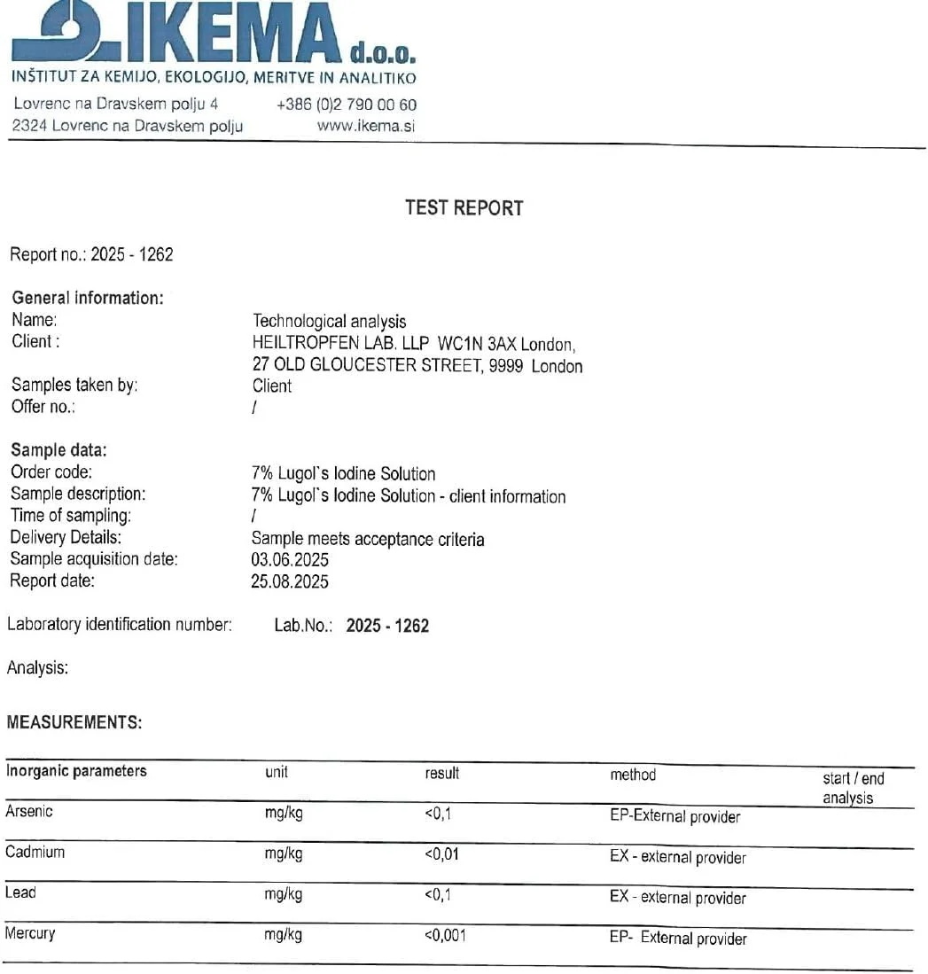 محلول لوگول 7%، محلول ید لوگول، 1000 میلی لیتر، فرمولاسیون مایع لوگول 21%، 7% ید اولیه و 14% یدید پتاسیم، کیفیت دارویی، Heiltrop® محلول لوگول 7%، محلول ید لوگول، 1000 میلی لیتر، فرمولاسیون مایع لوگول 21%، 7% ید اولیه و 14% یدید پتاسیم، کیفیت دارویی، Heiltrop®