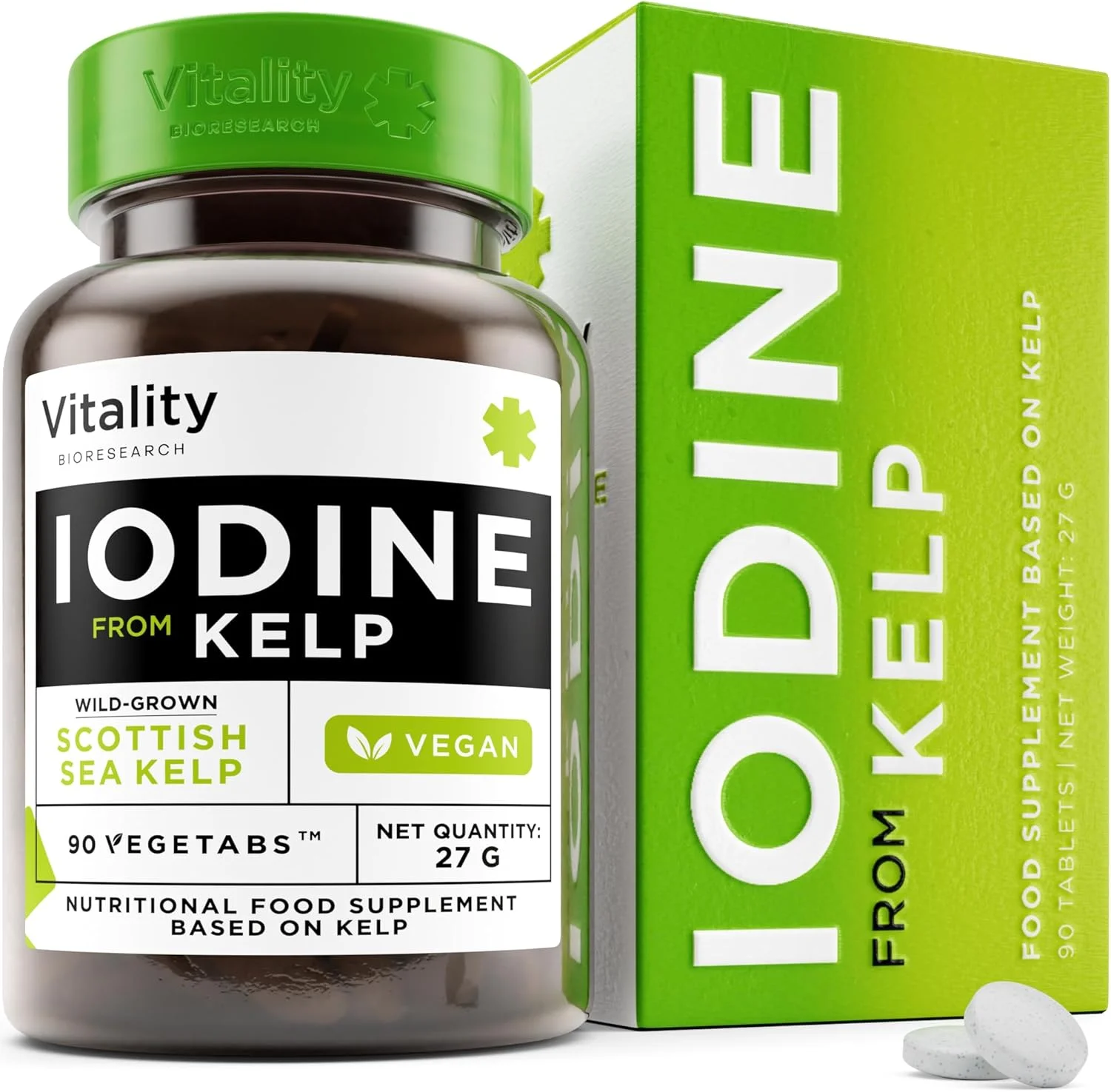 مکمل ید از جلبک دریایی وحشی 150 میکروگرم - جلبک دریایی ید خالص برای سیستم ایمنی، حمایت از تیروئید، انرژی، متابولیسم با آنتی اکسیدان ها، 90 قرص ید گیاهی