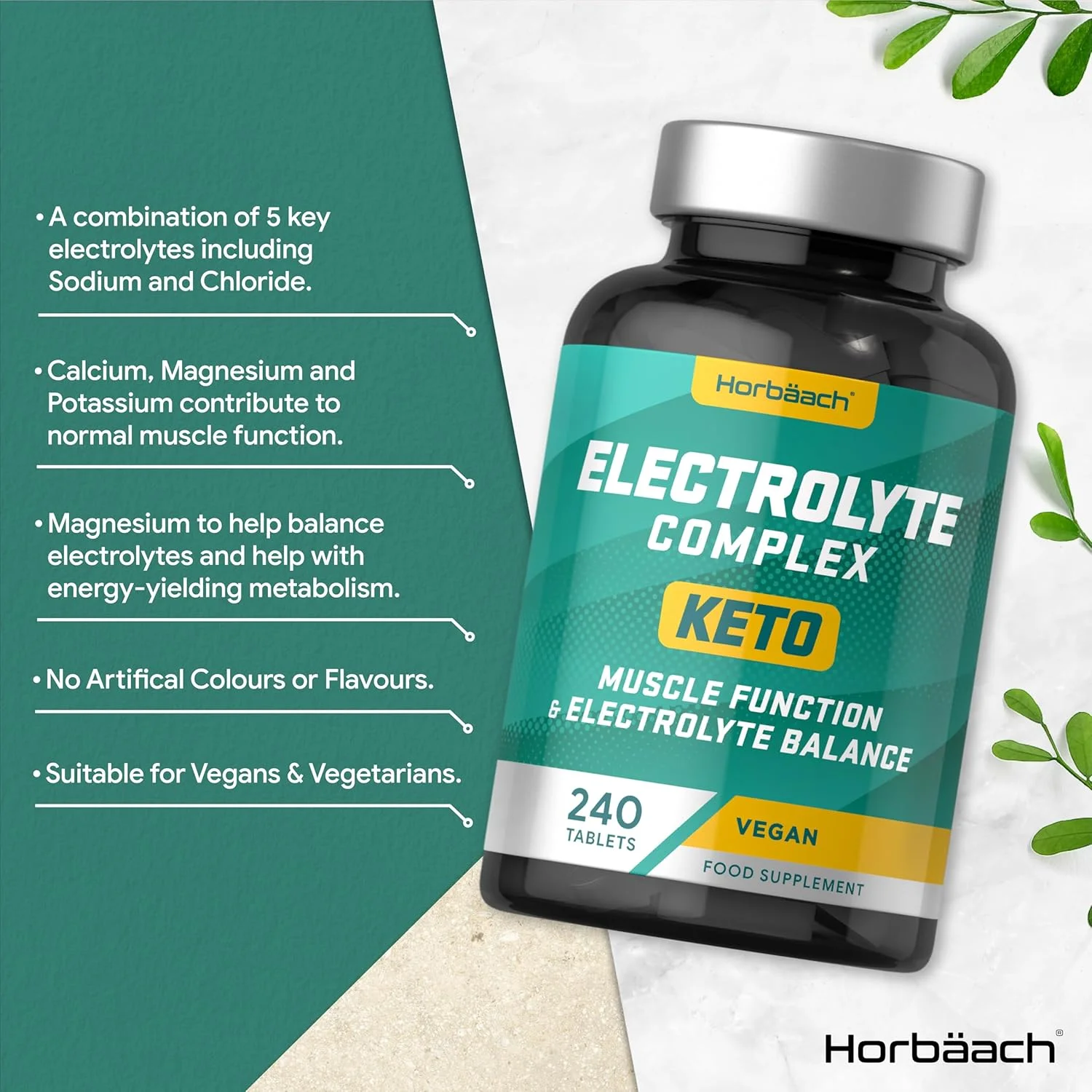 الکترولیت پلاس هورباخ | 240 قرص گیاهی | قرص های با قدرت بالا حاوی کلسیم، منیزیم، پتاسیم و موارد دیگر! | برای بهبود هیدراتاسیون و ریکاوری | مناسب برای رژیم کتو الکترولیت پلاس هورباخ | 240 قرص گیاهی | قرص های با قدرت بالا حاوی کلسیم، منیزیم، پتاسیم و موارد دیگر! | برای بهبود هیدراتاسیون و ریکاوری | مناسب برای رژیم کتو