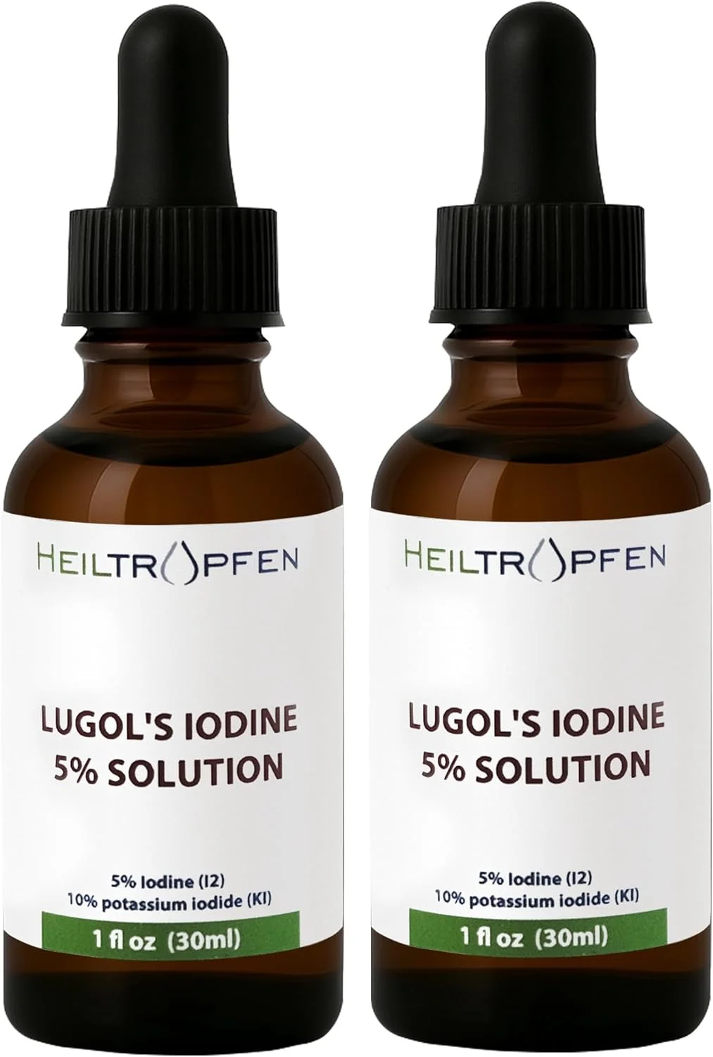 محلول ید لوگول 5% Heiltropfen، بسته دوقلو (دو بطری)، 2X 1 اونس، گرید دارویی. فرمولاسیون مایع 15%. ساخته شده با 5 درصد ید و 10 درصد یدید پتاسیم. محلول ید لوگول 5% Heiltropfen، بسته دوقلو (دو بطری)، 2X 1 اونس، گرید دارویی. فرمولاسیون مایع 15%. ساخته شده با 5 درصد ید و 10 درصد یدید پتاسیم.