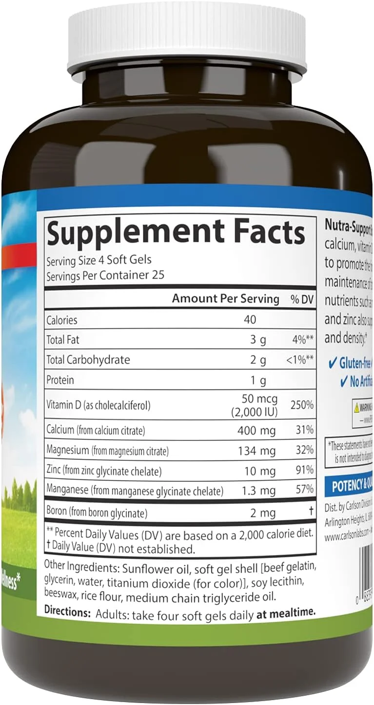 کارلسون - نوترا-ساپورت استخوان، کلسیم، منیزیم و ویتامین D3، سلامت استخوان، جذب کلسیم و تندرستی مطلوب، 100 سافت ژل کارلسون - نوترا-ساپورت استخوان، کلسیم، منیزیم و ویتامین D3، سلامت استخوان، جذب کلسیم و تندرستی مطلوب، 100 سافت ژل