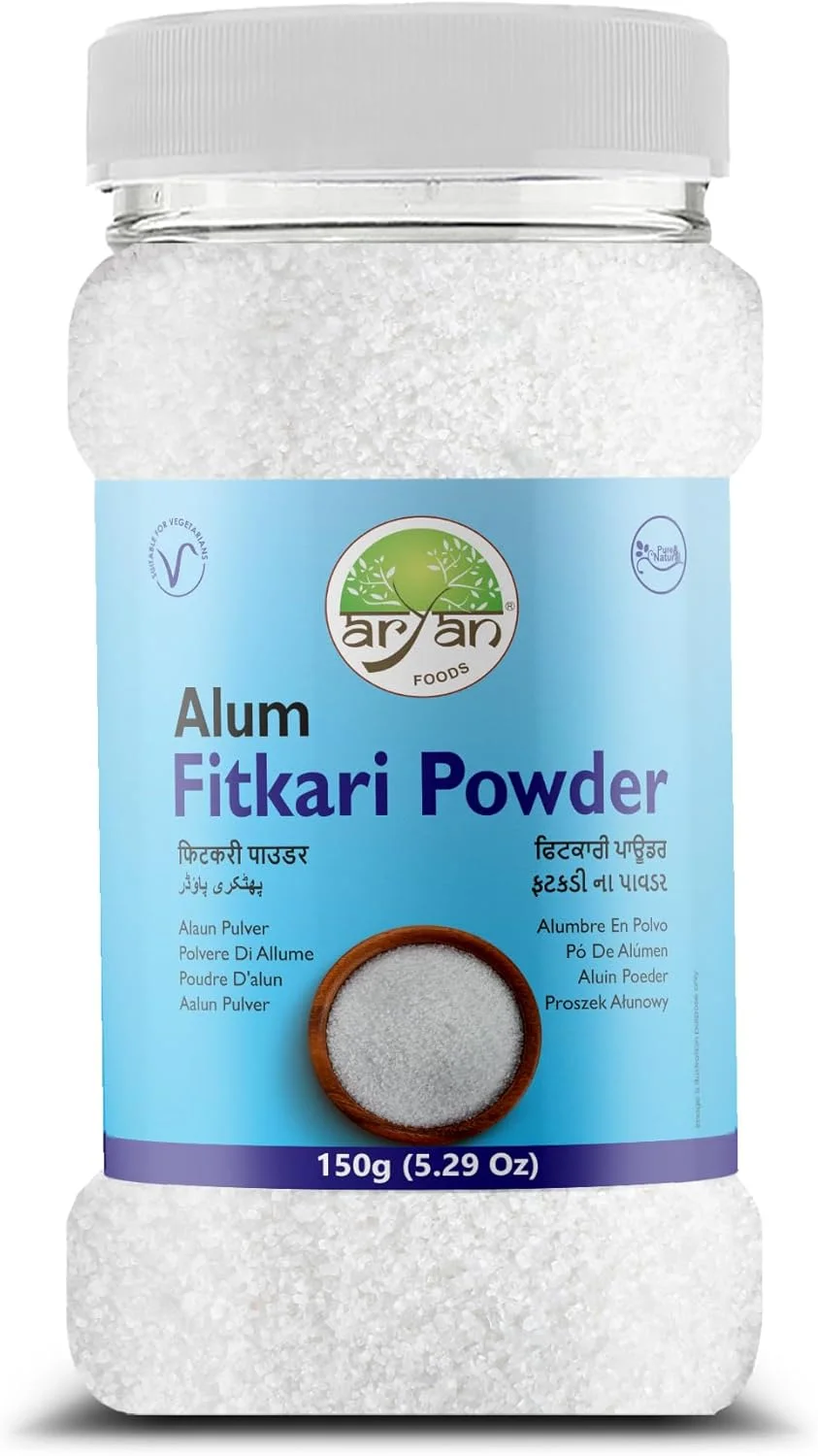 پودر آلوم یا پودر فیتکری آریان، 100% طبیعی و خالص، پتاسیم سولفات - 150 گرم
