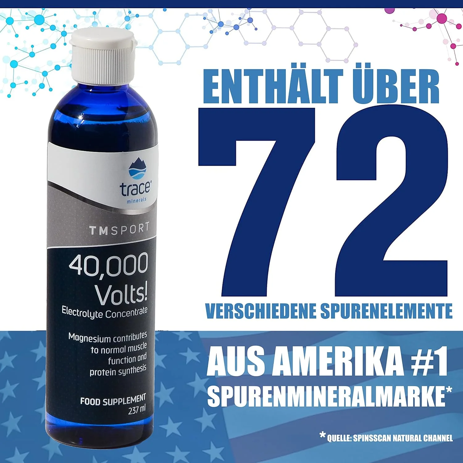 قطره های الکترولیت مایع 40000 ولت Trace Minerals | پشتیبانی از هیدراتاسیون | پشتیبانی از درد پا و عضله | عناصر کمیاب یونی، منیزیم، پتاسیم (237 میلی لیتر)