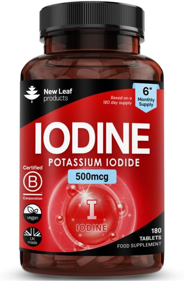 قرص ید 150 میکروگرم، 180 عدد قرص گیاهی با دوز بالا، مکمل ید، منبع طبیعی ید از یدید پتاسیم، تامین 6 ماهه، بدون GMO، ساخت انگلستان توسط نیو لیف