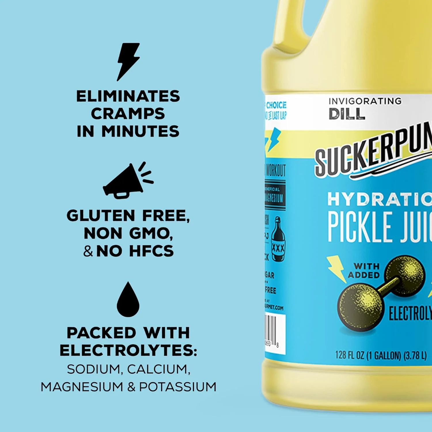 آب خیارشور آبرسان پانچ، بدون گلوتن، نوشیدنی الکترولیتی خیارشور با طعم شوید برای بعد از تمرین، کم کالری، دفاع در برابر گرفتگی عضلات، پتاسیم، مناسب برای کتو، کم شکر، غیر تراریخته، گالن، ۱۲۸ اونس مایع