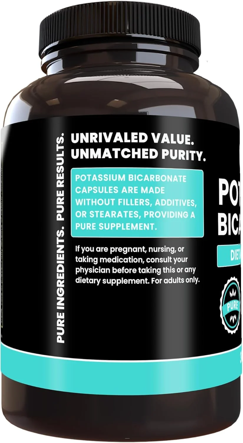 بی کربنات پتاسیم ارگانیک با مواد اولیه خالص (365 کپسول) ماده معدنی ضروری، مکمل پتاسیم، قلبی عروقی*