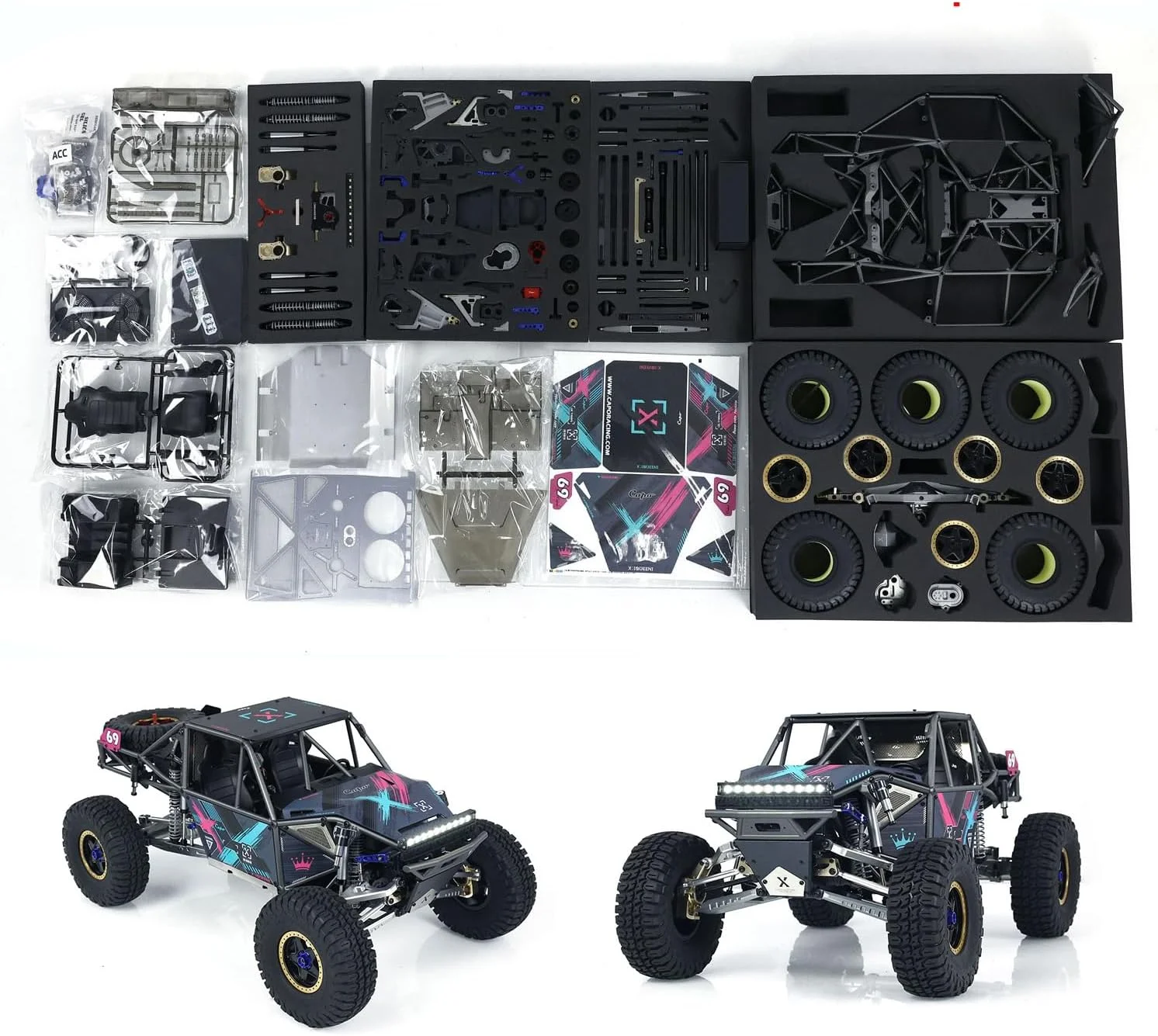 مدل ماشین خزنده آرسی کاپو 1/8 4X4، مونتاژ نشده و رنگ نشده برای مدل خودروهای مسابقه ای U4 Queen CD1582X RC با گیربکس 2 سرعته و چراغ