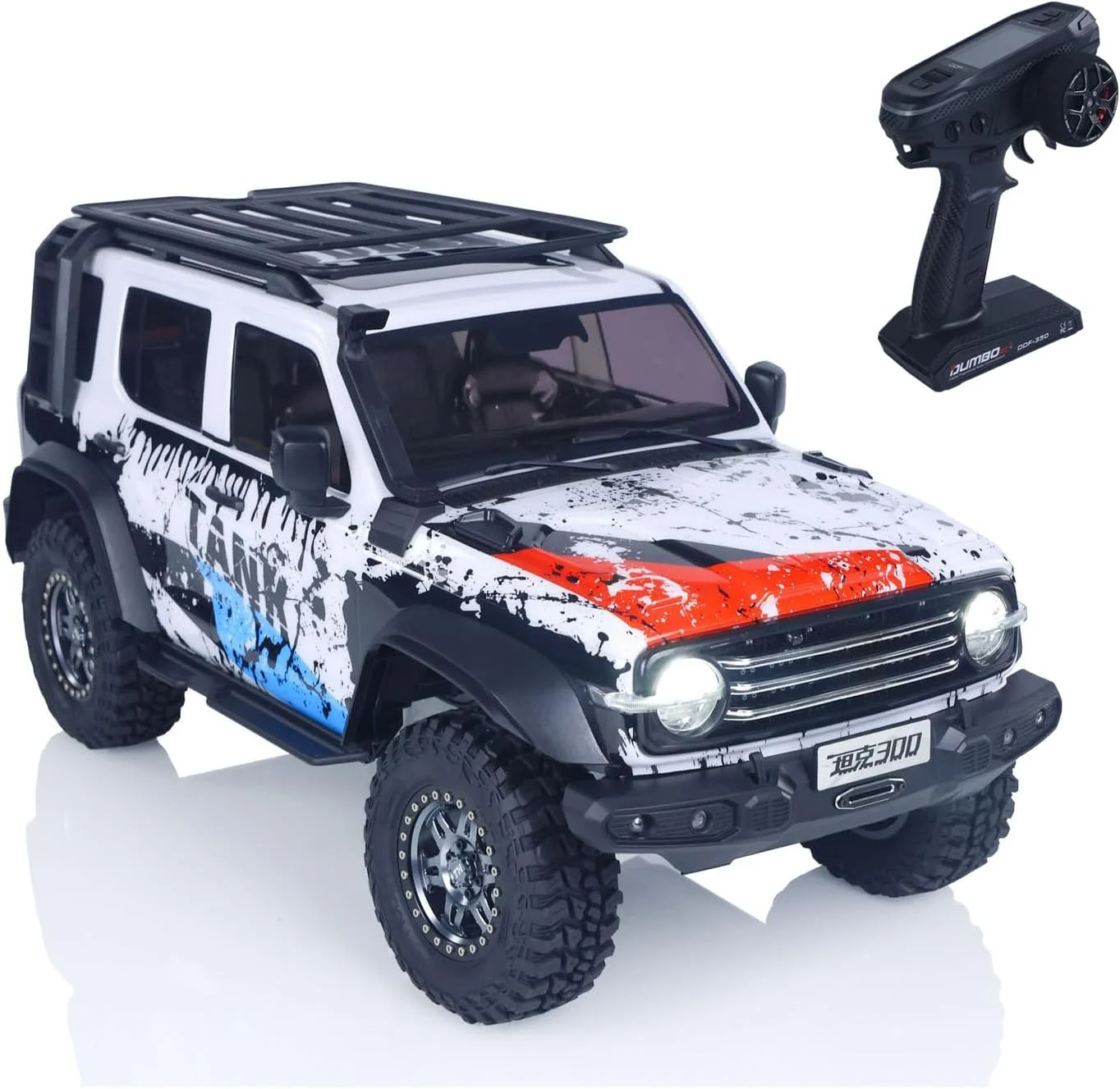 تانک آفرود آرسی ۱:۸ مدل CMED، ماشین صخره نوردی الکتریکی، مدل خزنده، چهار چرخ محرک، قفل دیفرانسیل، گیربکس ۲ سرعته، چراغ (سفید)