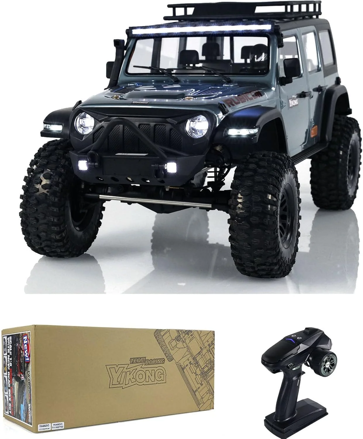 ماشین صخره نورد کنترلی مدل YIKONG YK4082 V3، مقیاس 1/8، 4x4، 4WD، سیستم روشنایی، مناسب برای سرگرمی (خاکستری)