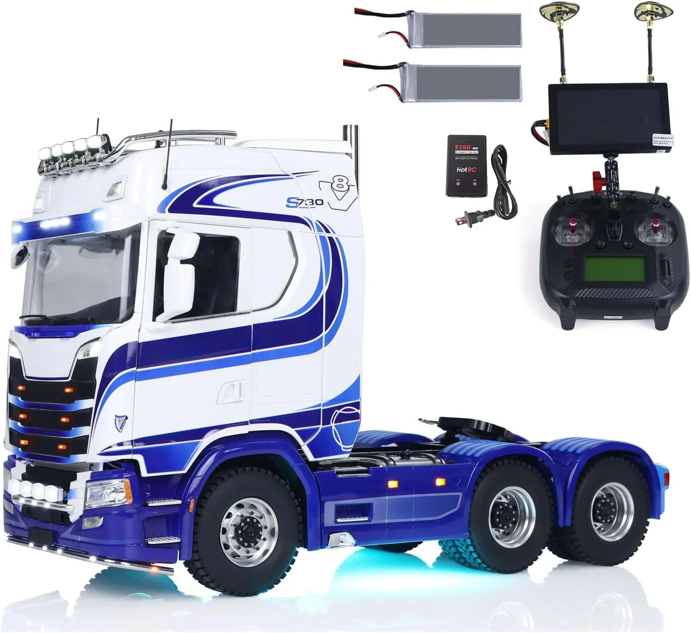 تراکتور کنترلی 6x6 مدل 770S در مقیاس 1/14، دارای سیستم FPV، صدا و دود، دو سرعته، تمام چرخ محرک با شاسی فلزی، قفل دیفرانسیل، مدل RTR، شاسی فلزی، کامیون کنترلی رادیویی، باتری ST8، مدل حرفه ای