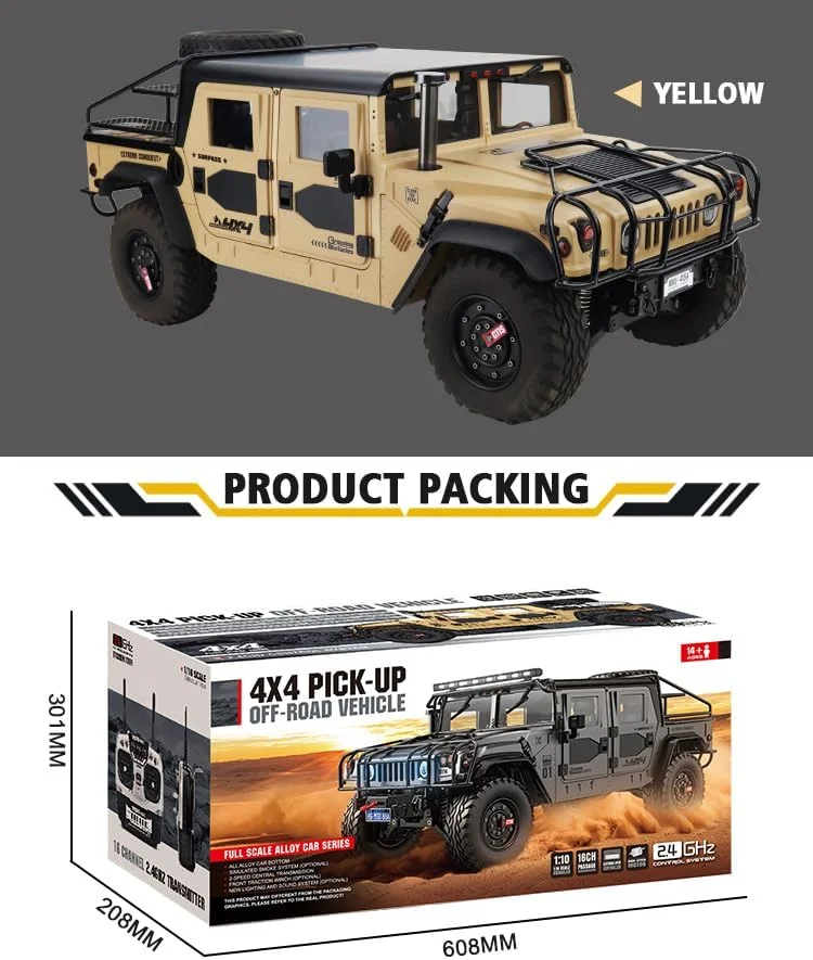 خودروهای آفرود آرسی HG 4x4 P415A مقیاس 1/10 مدل پیکاپ کنترلی (زرد)